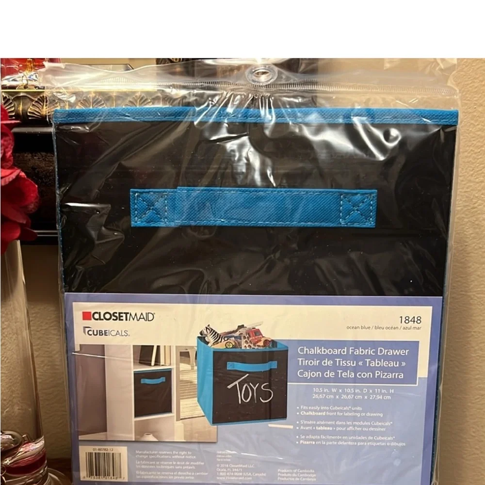 ClosetMaid Cubeicals Chalkboard Fabric Drawer in Ocean Blue.